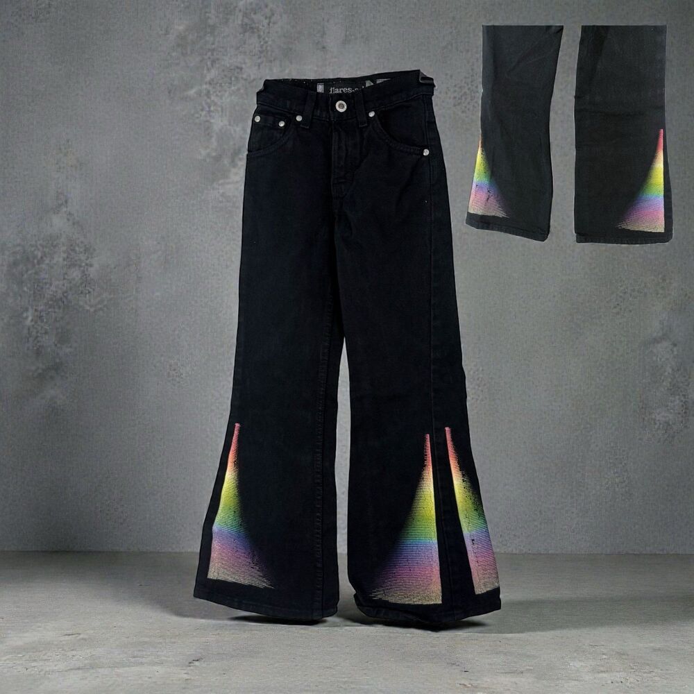 SilverTab Jeans Flares-a-Lot Kids 12 Black Rainbow Prism Y2K Festival Slim Fit 8